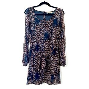 Blu Pepper Navy and Coral Patterned Long Sleeve Dress